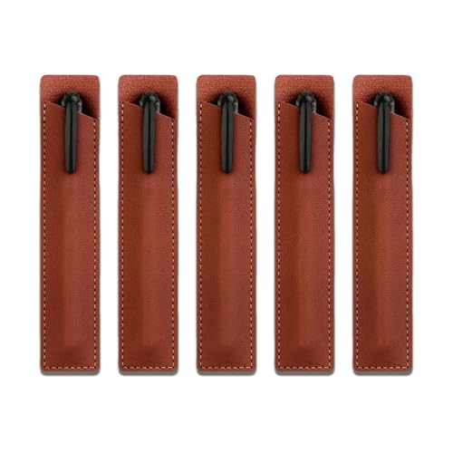 WUMUZAI 5 Stück PU-Leder-Stifthülle, Klein, für Füllfederhalter, Tragetasche, Schutzhülle, Organizer für Kugelschreiber, Eingabestift, Stift (Braun) von WUMUZAI