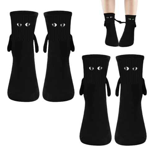 WUMZIRA 2 Paar Magnetische Socken mit Händen 35-41 Hand in Hand Socken mit Magnetarmen Lustige Alberne Geschenke für Frauen Männer Freunde Familie Partner Paar Kinder Party Schwarz von WUMZIRA