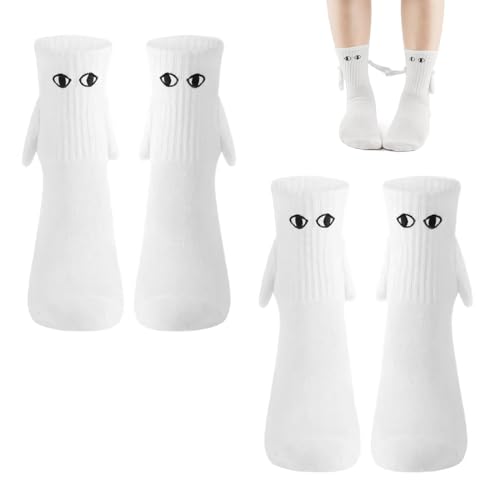 WUMZIRA 2 Paar Magnetische Socken mit Händen 35-41 Hand in Hand Socken mit Magnetarmen Lustige Alberne Geschenke für Frauen Männer Freunde Familie Partner Paar Kinder Party Weiß von WUMZIRA