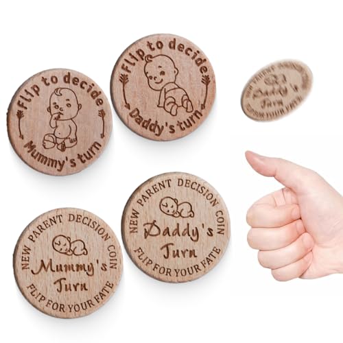 WUMZIRA Entscheidungsmünze Geschenke Zur Geburt Mama Papa, Geschenk zur Geburt Entscheidungshilfe für Eltern Junge Mädchen Geschenkidee Holz Münze von WUMZIRA
