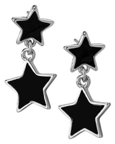 WUNZILO 1 Paar 925 Sterling Silber Schwarz Epoxy Doppel Sterne Ohrstecker Ohrhänger Ohrringe Hypoallergen Ohrschmuck für Damen Mädchen, Mit Geschenkbox von WUNZILO