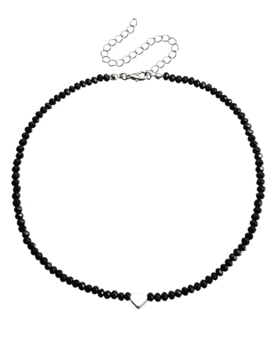 WUNZILO 1 pcs Schwarzer Onyx Perlen Choker Halskette Nachahmung Kristallperlen Kette Halskette Perlmutt Herz Halskette Vintage Spinell Perlen Kragen Halskette Party Prom Schmuck Für Frauen Und Mädchen von WUNZILO