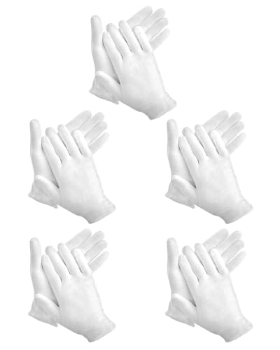 WUNZILO 5 Paar Kinder Partyhandschuhe Baumwolle, Weiß Kinderhandschuhe Cosplay Kostüm Handschuhe Handgelenk Lang Formelle Party Handschuhe Baumwollhandschuhe für Mädchen und Jungen von WUNZILO