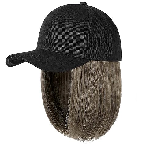 WUODHTW Baseball Cap mit Haarverlängerungen Hut Perücke Einstellbarer Hut Frauen Kurze Bob Perücken Mädchen gerade Haar Hut von WUODHTW