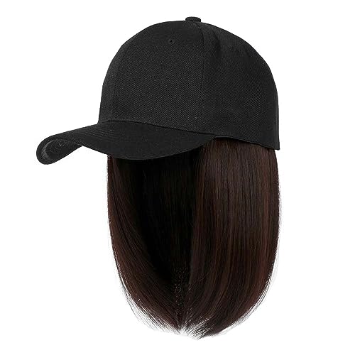 WUODHTW Baseball Cap mit Haarverlängerungen Hut Perücke Einstellbarer Hut Frauen kurze Bob Perücken Mädchen gerade Haar Hut von WUODHTW