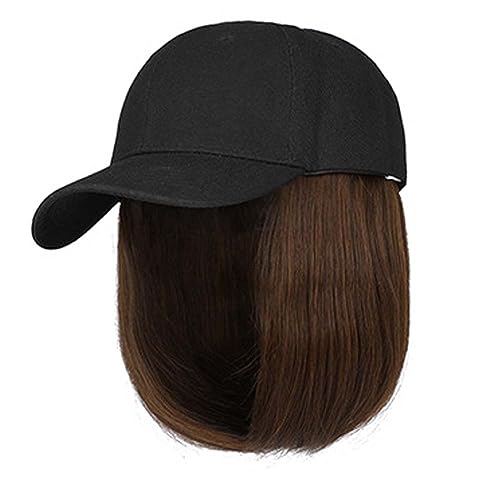 WUODHTW Baseball Cap mit Haarverlängerungen Hut Perücke Einstellbarer Hut Frauen kurze Bob Perücken Mädchen gerade Haar Hut von WUODHTW