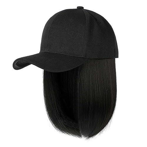 WUODHTW Baseball Cap mit Haarverlängerungen Hut Perücke Einstellbarer Hut Frauen kurze Bob Perücken Mädchen gerade Haar Hut von WUODHTW