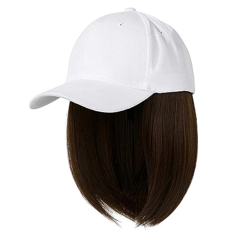 WUODHTW Baseball Cap mit Haarverlängerungen Hut Perücke Einstellbarer Hut Frauen kurze Bob Perücken Mädchen gerade Haar Hut von WUODHTW