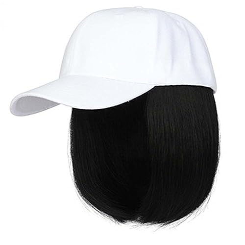 WUODHTW Baseball Cap mit Haarverlängerungen Hut Perücke Einstellbarer Hut Frauen kurze Bob Perücken Mädchen gerade Haar Hut von WUODHTW