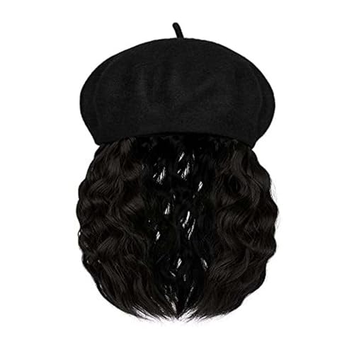 WUODHTW Beret Perücke Frauen Einteilige Beret Kurze Wolle Welle Lockiges Haar Bobo Perücke Klassische Wolle Hut Perücke von WUODHTW