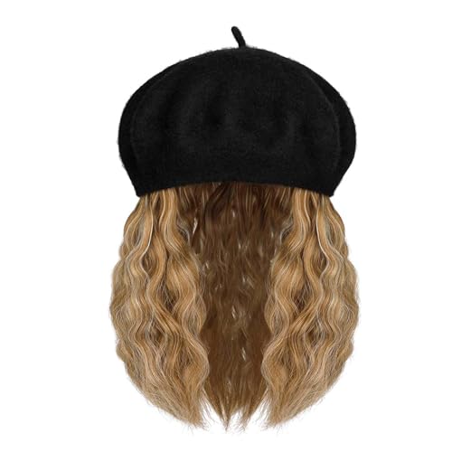 WUODHTW Beret Perücke Frauen Einteilige Beret Kurze Wolle Welle Lockiges Haar Bobo Perücke Klassische Wolle Hut Perücke von WUODHTW