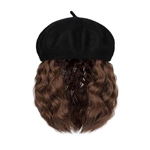 WUODHTW Beret Perücke Frauen Einteilige Beret Kurze Wolle Welle Lockiges Haar Bobo Perücke Klassische Wolle Hut Perücke von WUODHTW