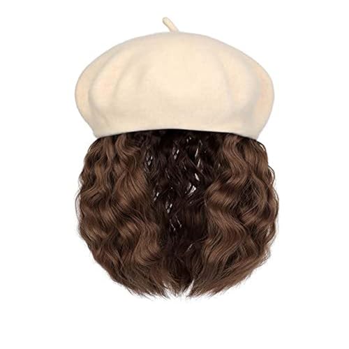 WUODHTW Beret Perücke Frauen Einteilige Beret Kurze Wolle Welle Lockiges Haar Bobo Perücke Klassische Wolle Hut Perücke von WUODHTW