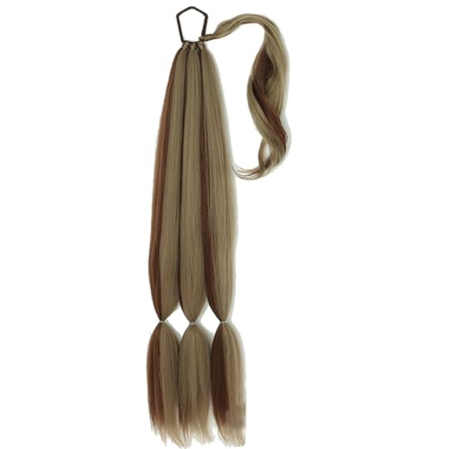 WUODHTW Braid Extensions Pferdeschwanz Verlängerung mit Haargummi 85cm Lang Ponytail Geflochten Kunsthaar Haarverlängerung Rötlich Braun Zopf Haarteil für Damen von WUODHTW