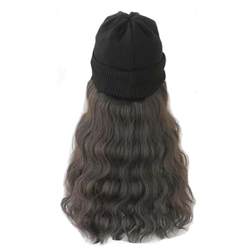 WUODHTW Frauen Beanie Hut Perücke 15.7-Zoll Welle Lockiges Haar Verlängerung Winter Warme gestrickte Hutperücke von WUODHTW