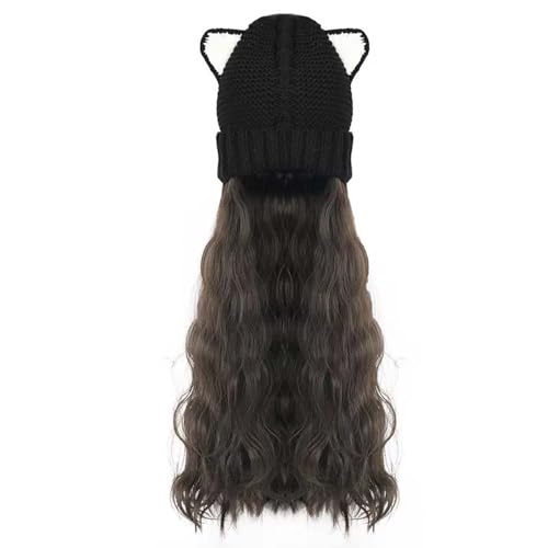 WUODHTW Frauen Beanie Hut Perücke Strickmütze Brim Perücke Winter Warme Hut Perücke Hut mit langen welligen lockigen von WUODHTW