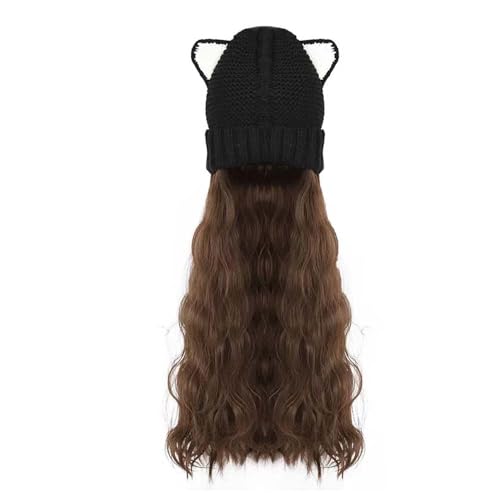 WUODHTW Frauen Beanie Hut Perücke Strickmütze Brim Perücke Winter Warme Hut Perücke Hut mit langen welligen lockigen von WUODHTW