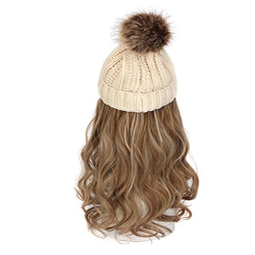 WUODHTW Frauen Beanie Hut Strickmütze Winter Wolle Strickmütze Lange Welle Locken Haar Abnehmbare warme Hutperücke Damenperücke von WUODHTW