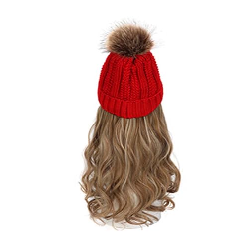 WUODHTW Frauen Beanie Hut Strickmütze Winter Wolle Strickmütze Lange Welle Locken Haar Abnehmbare warme Hutperücke Damenperücke von WUODHTW