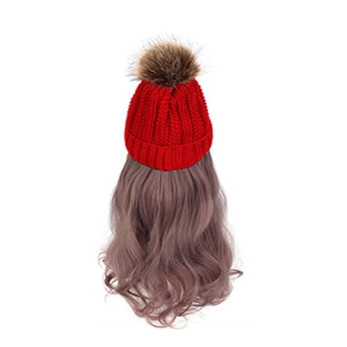 WUODHTW Frauen Beanie Hut Strickmütze Winter Wolle Strickmütze Lange Welle Locken Haar Abnehmbare warme Hutperücke Damenperücke von WUODHTW