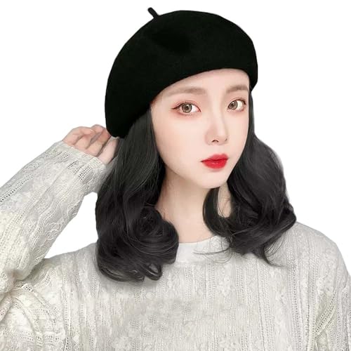 WUODHTW Frauen Beret Perücke Welle Lockig Kurzes Haar Bob Perücke Herbst/Winter Perücke Kaschmir Hut Perücke von WUODHTW