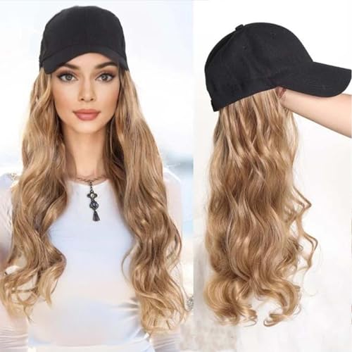 WUODHTW Frauen Glattes Haar Perücke Baseball Hut Perücke Wolle Lockiges Haar Welle Langes Lockiges Haar Schwarz Ente Zunge Hut von WUODHTW
