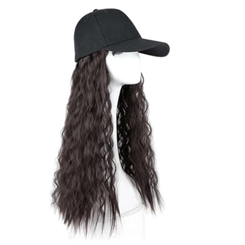 WUODHTW Frauen Glattes Haar Perücke Baseball Hut Perücke Wolle Lockiges Haar Welle Langes Lockiges Haar Schwarz Ente Zunge Hut von WUODHTW