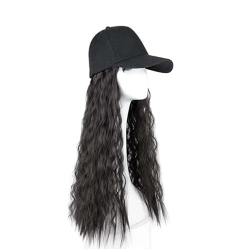 WUODHTW Frauen Glattes Haar Perücke Baseball Hut Perücke Wolle Lockiges Haar Welle Langes Lockiges Haar Schwarz Ente Zunge Hut von WUODHTW