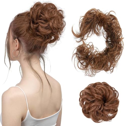 WUODHTW Frauen Lockiges Bun Haarteil Elastische Kordelzug Stücke Synthetische Lockige Welle Messy Bun Haarverlängerung Chignon Pferdeschwanz von WUODHTW