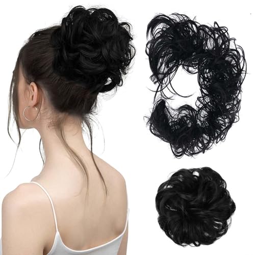 WUODHTW Frauen Lockiges Bun Haarteil Elastische Kordelzug Stücke Synthetische Lockige Welle Messy Bun Haarverlängerung Chignon Pferdeschwanz von WUODHTW