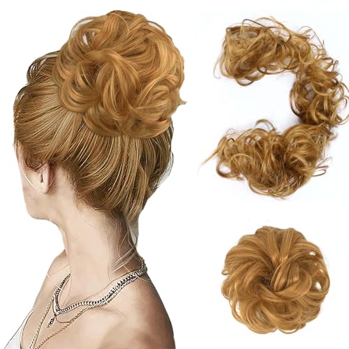 WUODHTW Frauen Lockiges Bun Haarteil Elastische Kordelzug Stücke Synthetische Lockige Welle Messy Bun Haarverlängerung Chignon Pferdeschwanz von WUODHTW