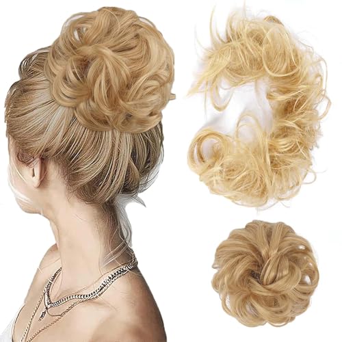 WUODHTW Frauen Lockiges Bun Haarteil Elastische Kordelzug Stücke Synthetische Lockige Welle Messy Bun Haarverlängerung Chignon Pferdeschwanz von WUODHTW