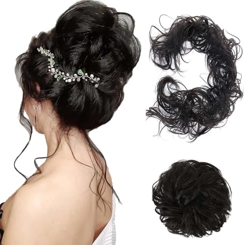 WUODHTW Frauen Lockiges Bun Haarteil Elastische Kordelzug Stücke Synthetische Lockige Welle Messy Bun Haarverlängerung Chignon Pferdeschwanz von WUODHTW