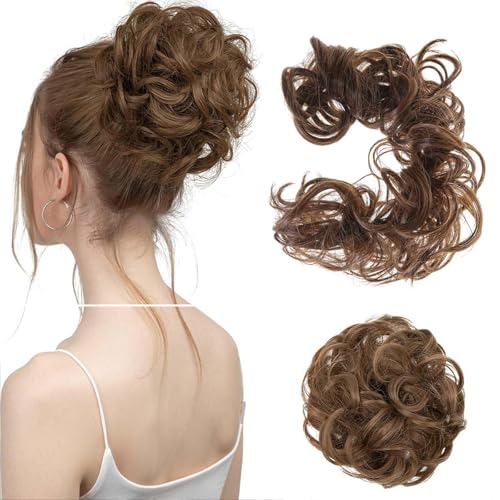 WUODHTW Frauen Lockiges Bun Haarteil Elastische Kordelzug Stücke Synthetische Lockige Welle Messy Bun Haarverlängerung Chignon Pferdeschwanz von WUODHTW