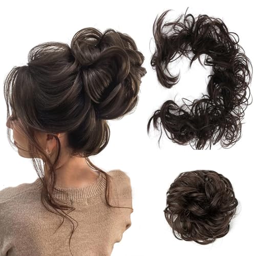 WUODHTW Frauen Lockiges Bun Haarteil Elastische Kordelzug Stücke Synthetische Lockige Welle Messy Bun Haarverlängerung Chignon Pferdeschwanz von WUODHTW