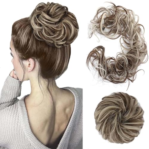 WUODHTW Frauen Lockiges Bun Haarteil Elastische Kordelzug Stücke Synthetische Lockige Welle Messy Bun Haarverlängerung Chignon Pferdeschwanz von WUODHTW