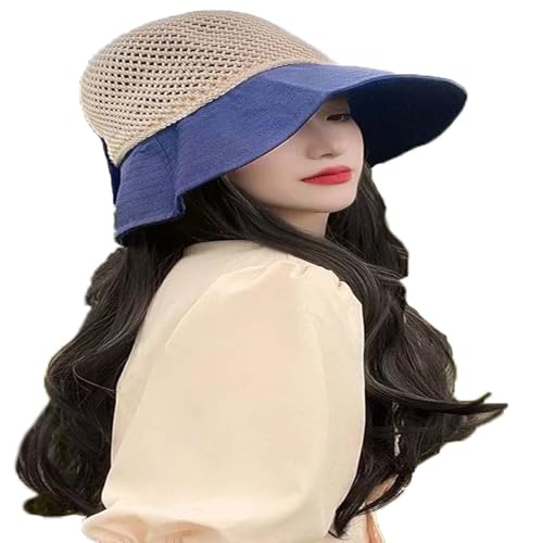 WUODHTW Frauen Perücke Strand Fischer Hut Große Welle Lockiges Haar Sonnenhut Perücke Wide Edge Strohhut Grau Gold Perücke von WUODHTW
