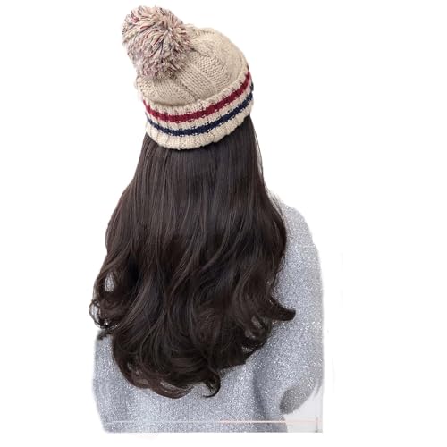 WUODHTW Frauen Strickmütze Perücke Winter Beanie Hut mit Krempe Frauen Herbst und Winter Perücke Cap Beanie Hut Perücke von WUODHTW