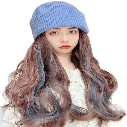 WUODHTW Frauen Winter Beanie Hut Strickmütze Welle Lockiges Haar Wolle Hut Perücke Gradient Farbe Lange Lockige Haare von WUODHTW