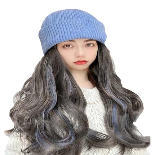 WUODHTW Frauen Winter Beanie Hut Strickmütze Welle Lockiges Haar Wolle Hut Perücke Gradient Farbe Lange Lockige Haare von WUODHTW