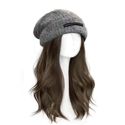 WUODHTW Frauen gestrickte Hutperücke Winter Beanie Hut mit Krempe Frauen Herbst und Winter Perücke Cap Beanie Hut Perücke von WUODHTW