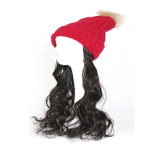 WUODHTW Hut Perücke Strick Hut mit Haar für Frauen Beanie Hut Perücke Lange wellige Haarverlängerung für Plüsch Winter Woll Hut Hut Perücke von WUODHTW