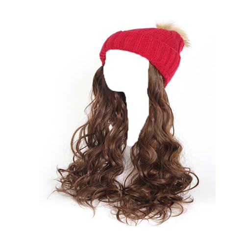 WUODHTW Hut Perücke Strick Hut mit Haar für Frauen Beanie Hut Perücke Lange wellige Haarverlängerung für Plüsch Winter Woll Hut Hut Perücke von WUODHTW