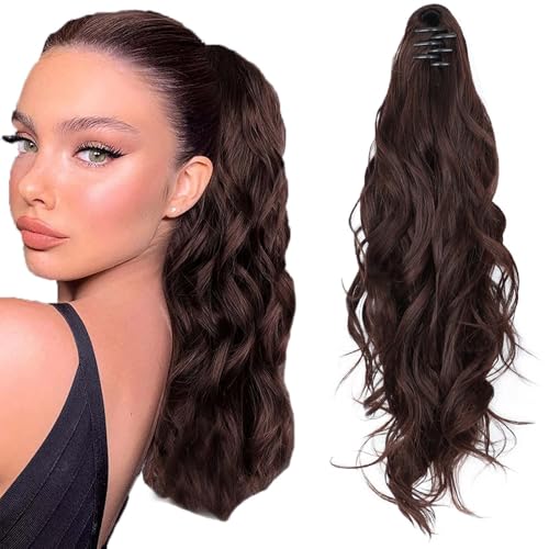 WUODHTW Pferdeschwanz Verlängerung Kralle Clip für Frauen 20 Zoll Lange Lockige Wellige Synthetische Pferdeschwanz Haarteil Täglich Fluffy Pony Tail von WUODHTW
