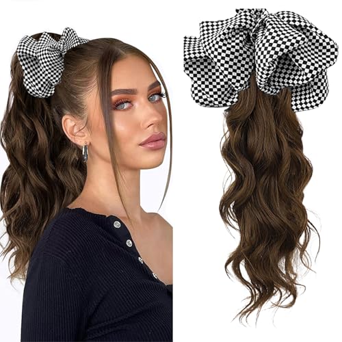 WUODHTW Ponytail Extension Pferdeschwanzverlängerung Wellige Locken Pferdeschwanz Haarverlängerung 45cm lange lockige Krallen Clip in Pferdeschwanz für Frauen von WUODHTW
