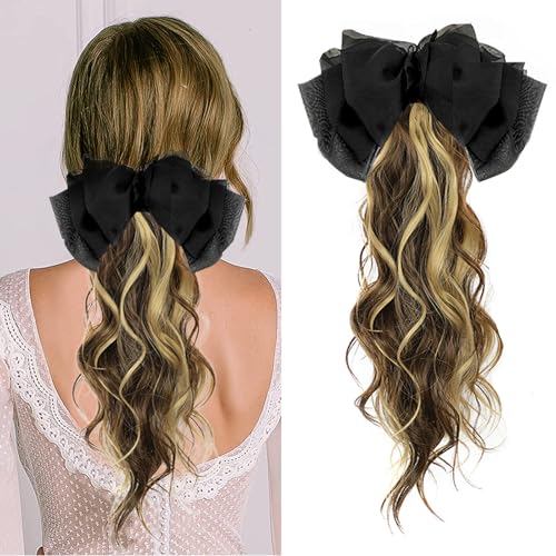 WUODHTW Ponytail Extension Pferdeschwanzverlängerung Wellige Locken Pferdeschwanz Haarverlängerung 45cm lange lockige Krallen Clip in Pferdeschwanz für Frauen von WUODHTW