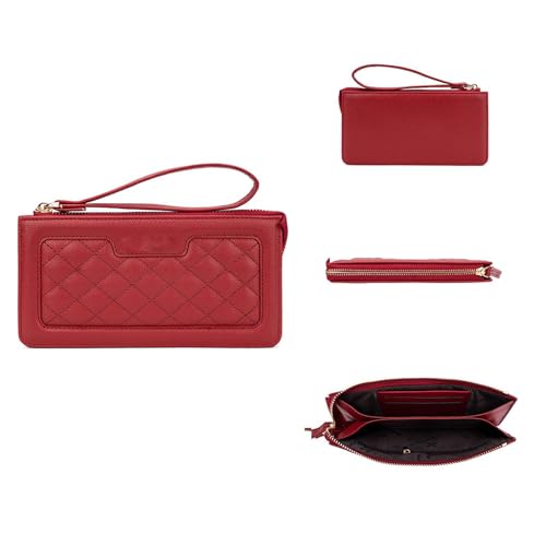 WUODHTW Stilvolle Damen Lange Geldbörse Münzgeldbörse Zero Wallet Metall Schnalle Tasche Münztasche Damen Lange Geldbörse Clutch, Rot1 von WUODHTW