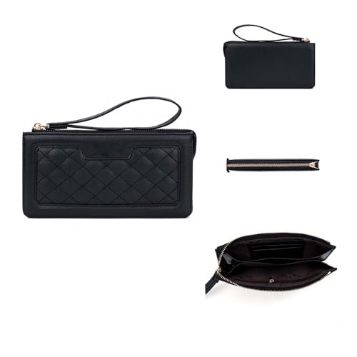 WUODHTW Stilvolle Damen Lange Geldbörse Münzgeldbörse Zero Wallet Metall Schnalle Tasche Münztasche Damen Lange Geldbörse Clutch, schwarz 1 von WUODHTW