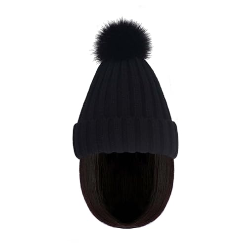 WUODHTW Winter Beanie Hut Perücken für Frauen warme Cotton Caps Perücke Bucket Hat Bob Perücken Kurze gerade Frisur Hut von WUODHTW