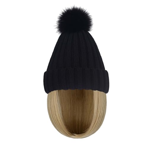 WUODHTW Winter Beanie Hut Perücken für Frauen warme Cotton Caps Perücke Bucket Hat Bob Perücken Kurze gerade Frisur Hut von WUODHTW